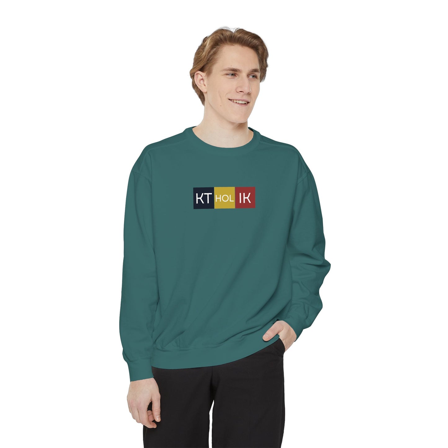 NAME KTHOLIK Unisex Garment-Dyed Sweatshirt - Stylish Shield Design