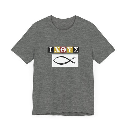 FISH IXO  Unisex Jersey Short Sleeve Tee – Graphic Shield Design for Faith and Style