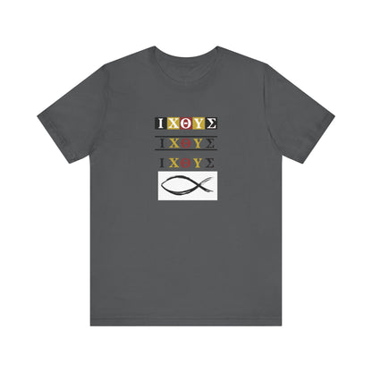 3FISH IXO  Unisex Jersey Short Sleeve Tee – Graphic Shield Design for Faith and Style