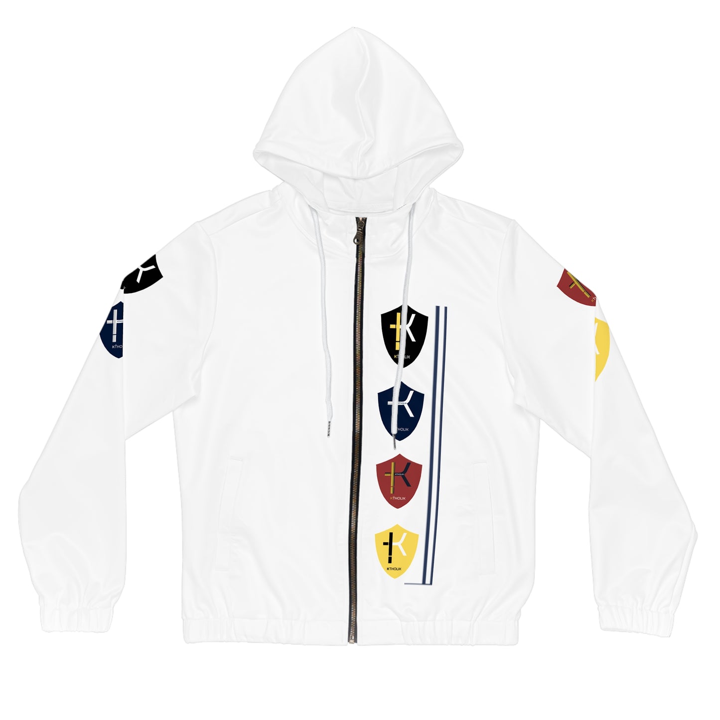 Women's Full-Zip Hoodie with Colorful Shield Emblems - Stylish & Functional Layer for Everyday Wear