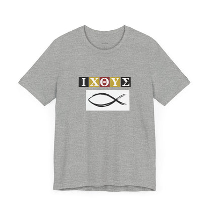 FISH IXO  Unisex Jersey Short Sleeve Tee – Graphic Shield Design for Faith and Style