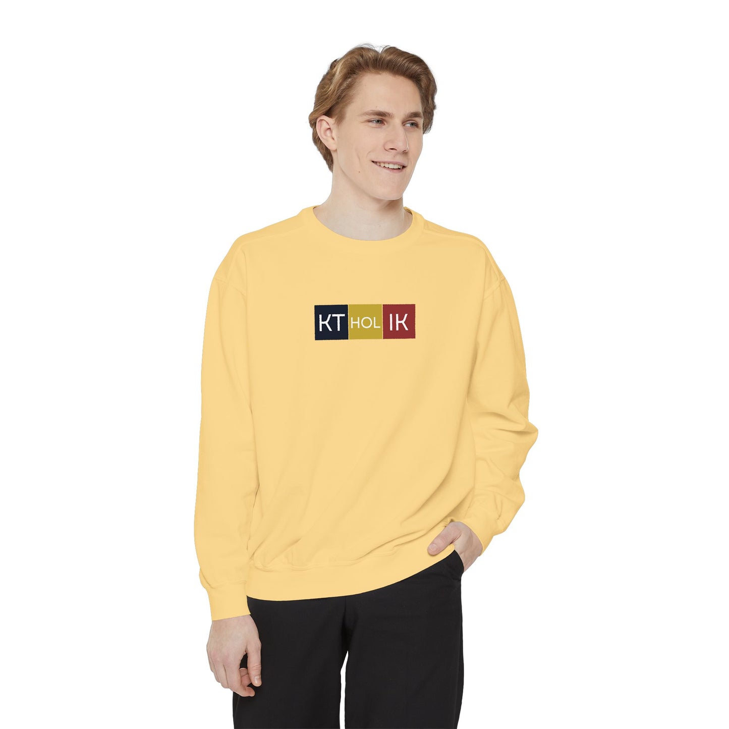 NAME KTHOLIK Unisex Garment-Dyed Sweatshirt - Stylish Shield Design