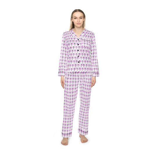 Elegant Women's Satin Pajamas Set - Soft Purple Patterned Sleepwear