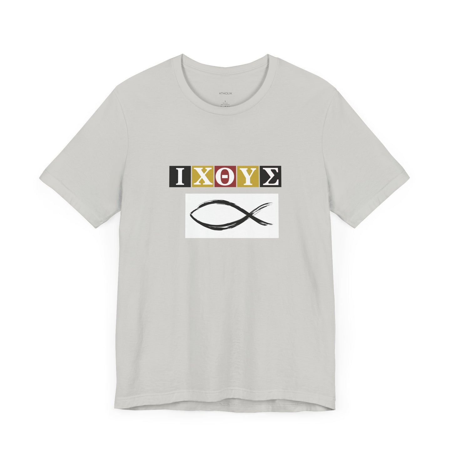 FISH IXO  Unisex Jersey Short Sleeve Tee – Graphic Shield Design for Faith and Style