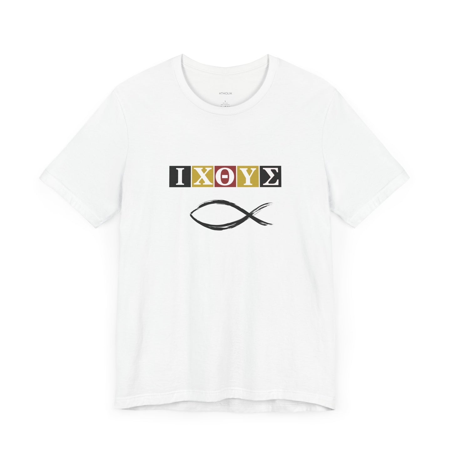 FISH IXO  Unisex Jersey Short Sleeve Tee – Graphic Shield Design for Faith and Style