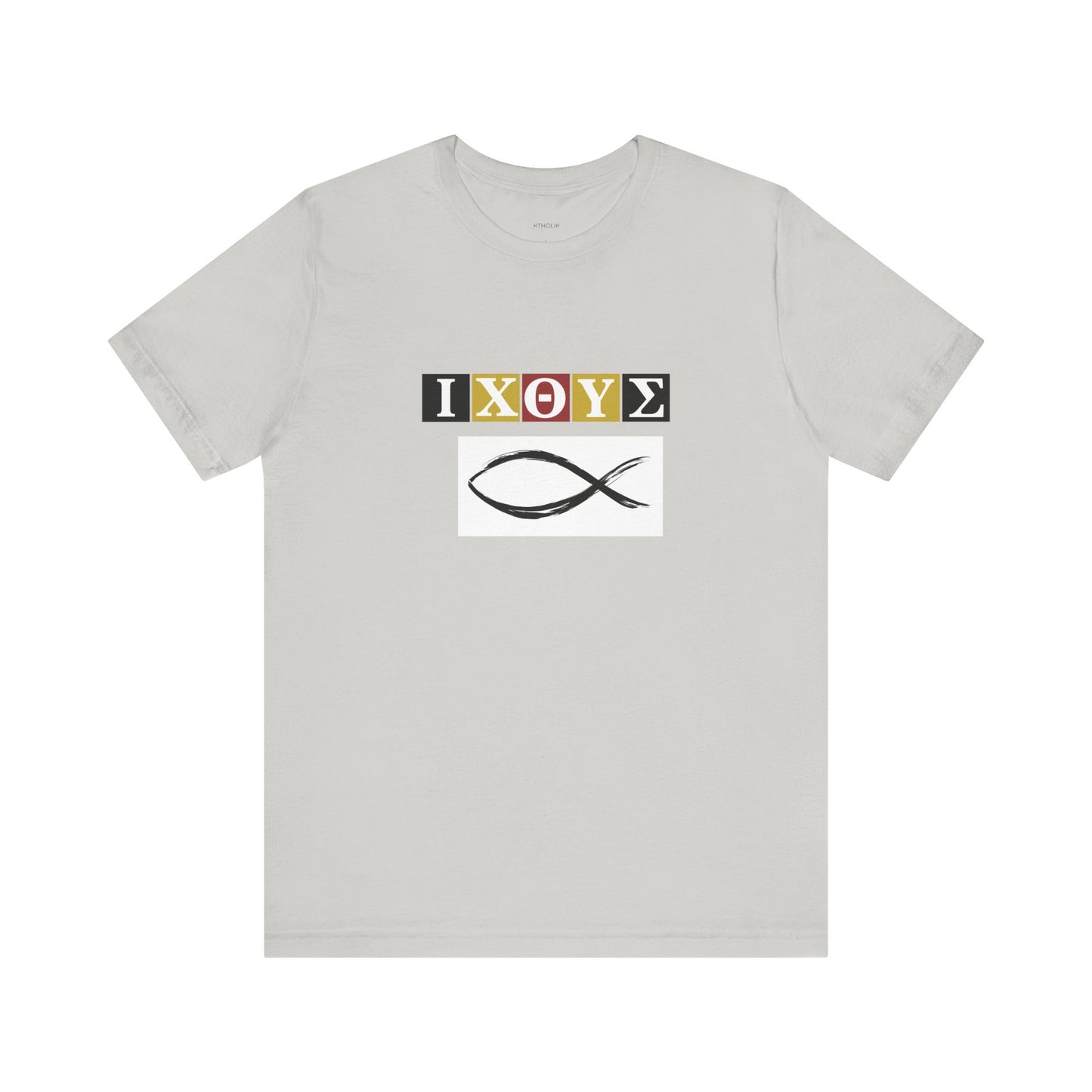 FISH IXO  Unisex Jersey Short Sleeve Tee – Graphic Shield Design for Faith and Style