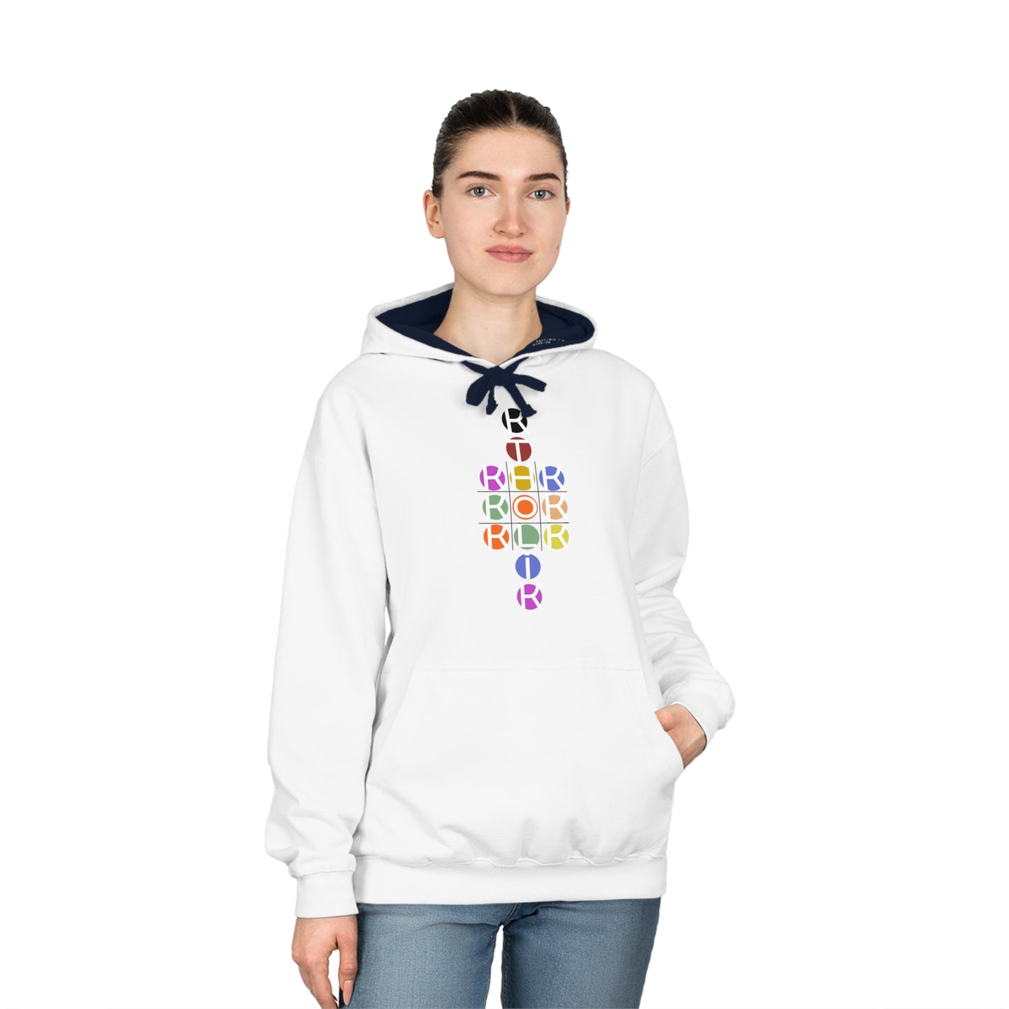 VERTICAL K NAME SPHERES BlueKKK Unisex Varsity Hoodie with Shield Design - Stylish Comfort for Sports and Casual Wear