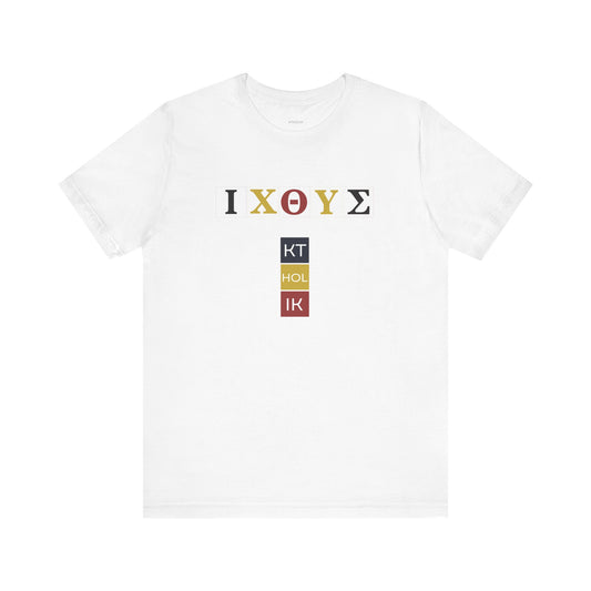 IXO  Unisex Jersey Short Sleeve Tee – Graphic Shield Design for Faith and Style