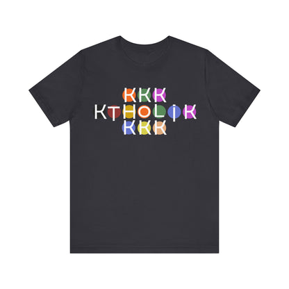 NAME K SPHERES  KTHOLIK Unisex Jersey Short Sleeve Tee – Graphic Shield Design for Faith and Style