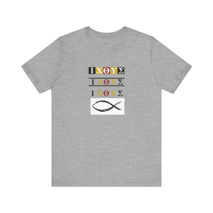 3FISH IXO  Unisex Jersey Short Sleeve Tee – Graphic Shield Design for Faith and Style