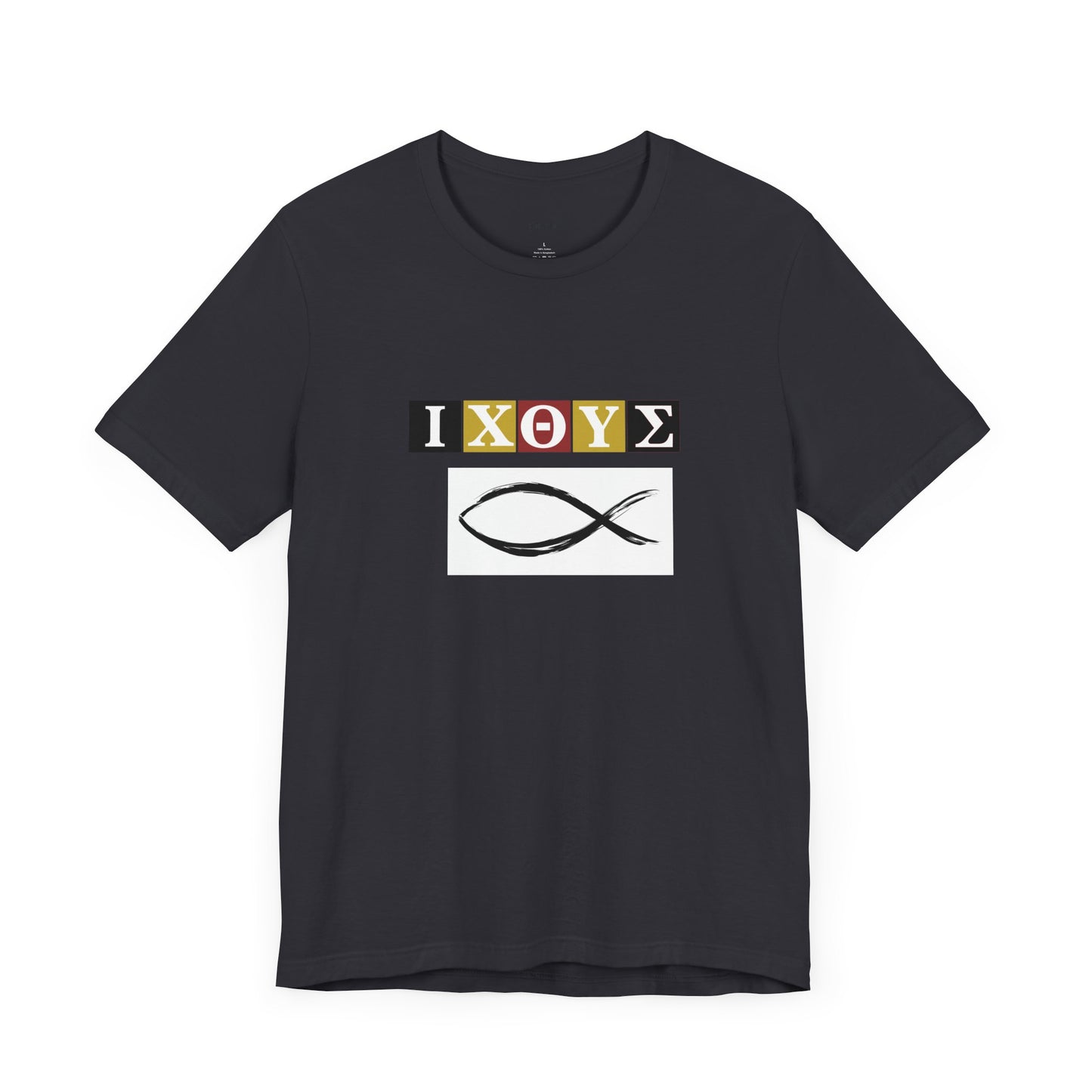 FISH IXO  Unisex Jersey Short Sleeve Tee – Graphic Shield Design for Faith and Style