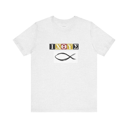 FISH IXO  Unisex Jersey Short Sleeve Tee – Graphic Shield Design for Faith and Style