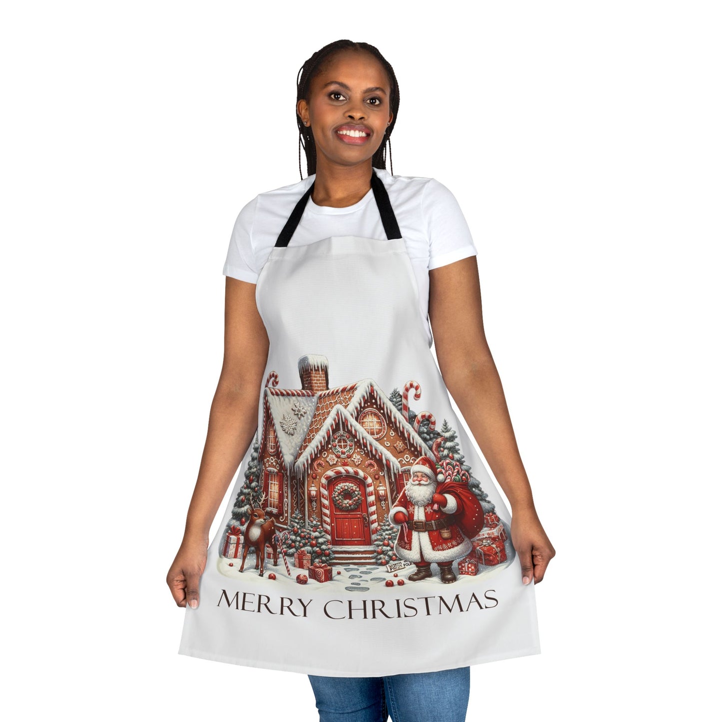 Christmas Themed Apron with 5-Color Straps - Merry Christmas Design