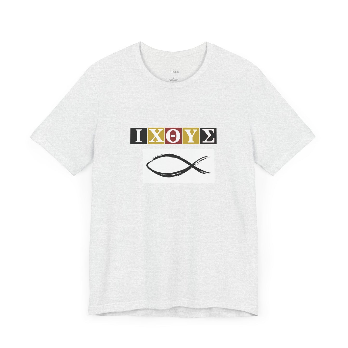 FISH IXO  Unisex Jersey Short Sleeve Tee – Graphic Shield Design for Faith and Style