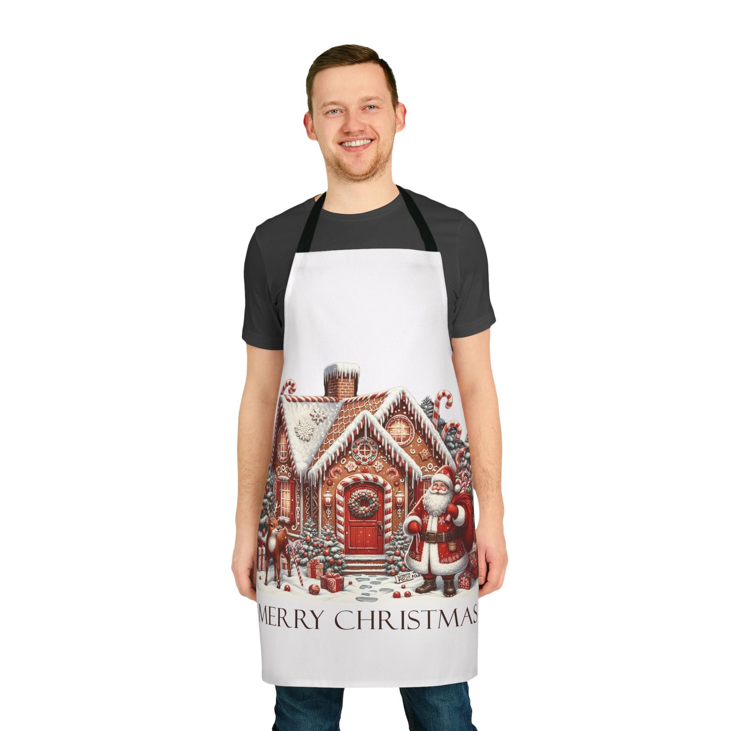 Christmas Themed Apron with 5-Color Straps - Merry Christmas Design